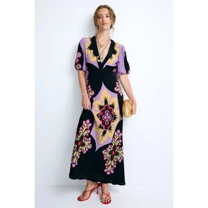 La DoubleJ Marleen Abstract Floral Print Silk XL Cocktail Dress Excellent Cond.